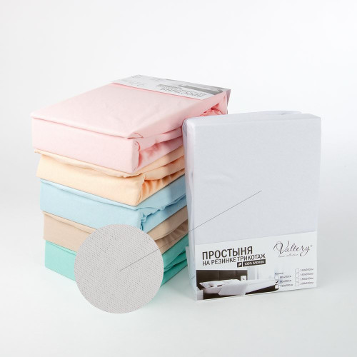 Простыня Valtery "PT belaya", 200x200, трикотаж, на резинке (PT belaya-1785)