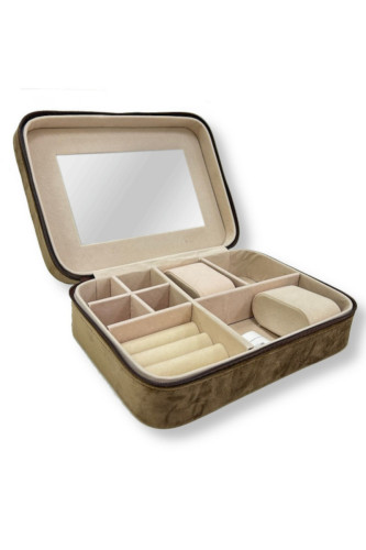 Шкатулка для Украшений Arya из Велюра 15x9x20 Ada Темно-бежевый