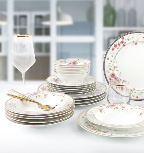 Набор Столовой Посуды Arya Elegant из фарфора, 24 пр. Spring Белый