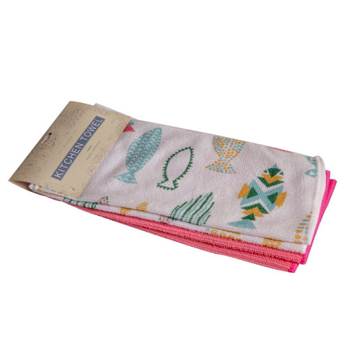 Набор полотенец Arya Home "Fish", кухонные, 30x30, микрофибра, 4 шт (8680943084231)