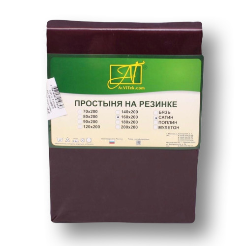 Простыня AlViTek (АльВиТек), 140x200, сатин, на резинке (ПР-СО-Р-140-ЧЕРЕ)