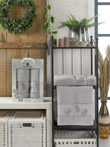 Набор полотенец MERZUKA "HEXAGON", 50x90, 70x140, махровая ткань, 2 шт (MERZUKA-11286-сервый)