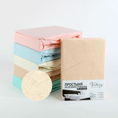 Простыня Valtery "PT persikovyy", 160x200, трикотаж, на резинке (PT persikovyy-1784)