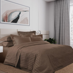 Постельное белье Legends (Текс-Дизайн) &quot;Брауни&quot;, семейный, страйп-сатин, на молнии (LK6326WБраун)