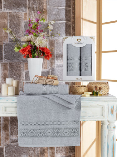 Набор полотенец TWO DOLPHINS "MARS", 50x90, 70x140, махровая ткань, 2 шт (11234-светлосерый)