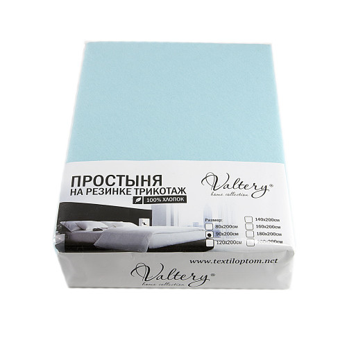 Простыня Valtery "PT biryuzovyy", 200x200, трикотаж, на резинке (PT biryuzovyy-1785)