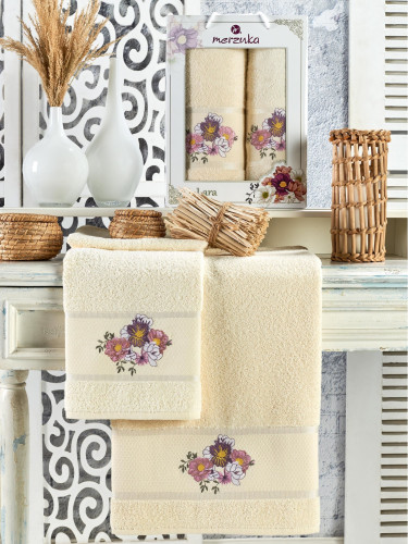 Набор полотенец MERZUKA "LARA", 50x90, 70x140, махровая ткань, 2 шт (MERZUKA-11782 Экрю)