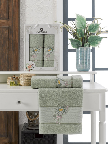 Набор полотенец MERZUKA "LOTUS", 50x90, 70x140, махровая ткань, 2 шт (11296-зелёный)