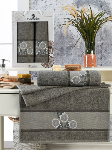 Набор полотенец MERZUKA "WISHES", 50x90, 70x140, махровая ткань, 2 шт (MERZUKA-11782 Темно-серый)