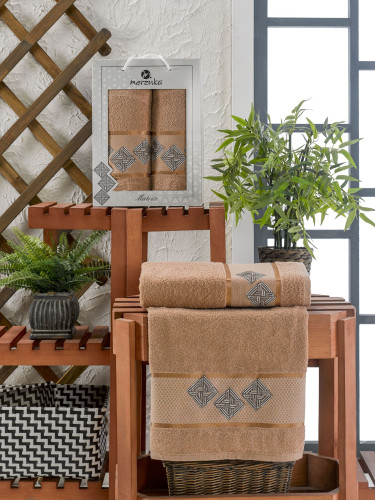 Набор полотенец MERZUKA "MATRIX", 50x90, 70x140, махровая ткань, 2 шт (11288 Коричневый)
