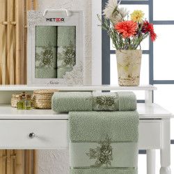 Набор полотенец Метеор Текстиль "NARIN", 50x90, 70x140, махровая ткань, 2 шт (METEOR-11254-зеленый)