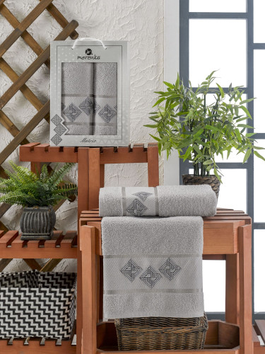 Набор полотенец MERZUKA "MATRIX", 50x90, 70x140, махровая ткань, 2 шт (11288 Серый)