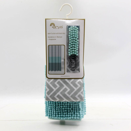 Штора Для Ванной с Ковриком Arya Sk-4495 Зеленый