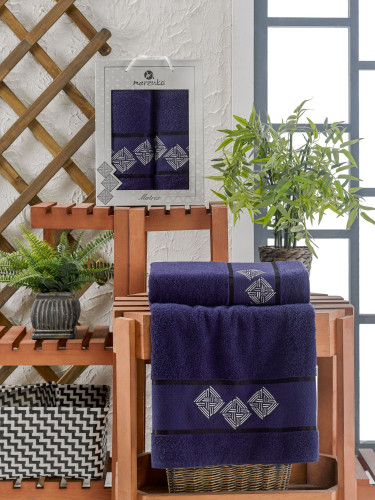 Набор полотенец MERZUKA "MATRIX", 50x90, 70x140, махровая ткань, 2 шт (11288 Синий)