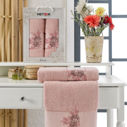 Набор полотенец Метеор Текстиль "NARIN", 50x90, 70x140, махровая ткань, 2 шт (METEOR-11254-розовый)
