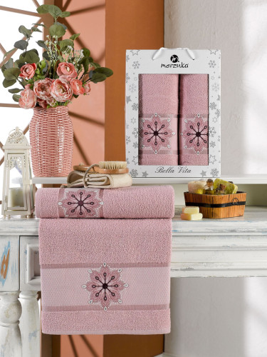 Набор полотенец MERZUKA "BELLA VITA", 50x90, 70x140, махровая ткань, 2 шт (MERZUKA-11615-розовый)