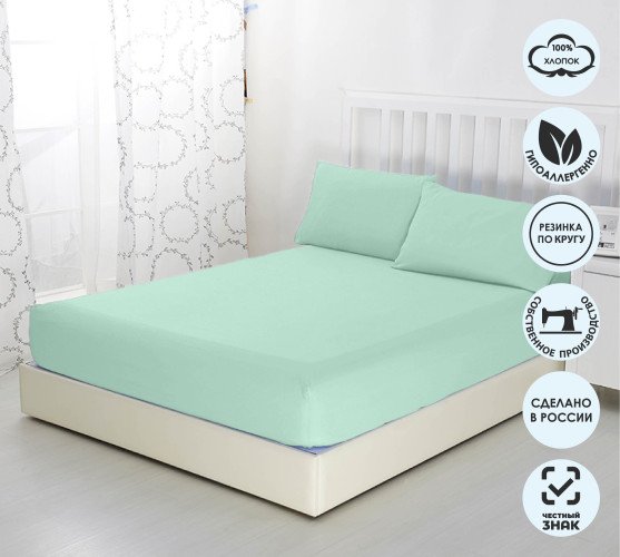 Простыня Текс-Дизайн "Мятный", 140x200, трикотаж, на резинке (Р512Тмят)