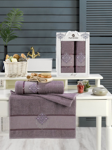 Набор полотенец MERZUKA "MOTIF", 50x90, 70x140, махровая ткань, 2 шт (MERZUKA-11635-сиреневый)
