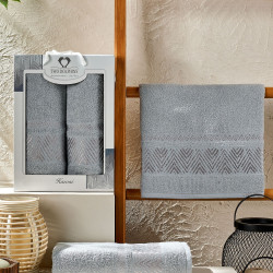 Набор полотенец TWO DOLPHINS "HAWAL", 50x90, 70x140, махровая ткань, 2 шт (TWO DOLPHINS-11826-св-сер)