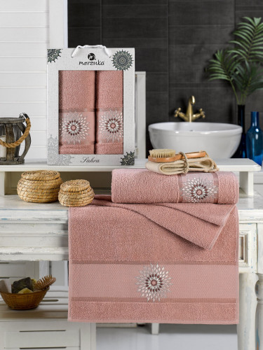 Набор полотенец MERZUKA "SAHRA", 50x90, 70x140, махровая ткань, 2 шт (MERZUKA-11627-пудра)