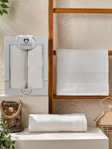 Набор полотенец TWO DOLPHINS "KASMIR", 50x90, 70x140, махровая ткань, 2 шт (TWO DOLPHINS-11820-крем)