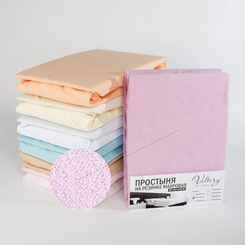Простыня Valtery "PM fioletovaya", 90x200, махровая ткань, на резинке (PM fioletovaya-1783)