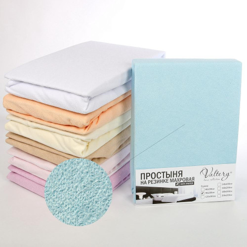 Простыня Valtery "PM golubaya", 180x200, махровая ткань, на резинке (PM golubaya-1475)