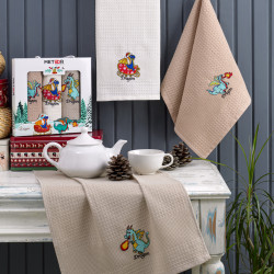 Набор полотенец вафельных Метеор Текстиль "Символ", кухонные, 40x60, вафельное полотно, 3 шт (Метеор -11541-V1)