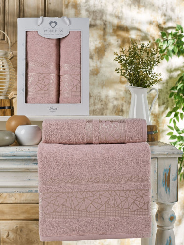 Набор полотенец TWO DOLPHINS "GLASS", 50x90, 70x140, махровая ткань, 2 шт (11802-пудра)
